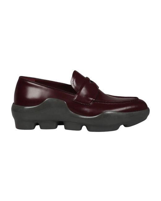 Prada Brown Loafer Aus Gebürstetem Leder Mit Kontrastierenden Einsätzen
