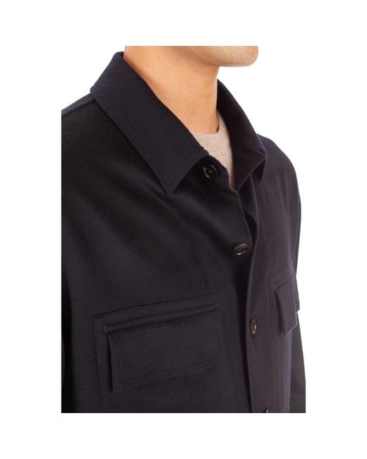 Zegna Blaues cashmere overshirt mit taschen in Black für Herren