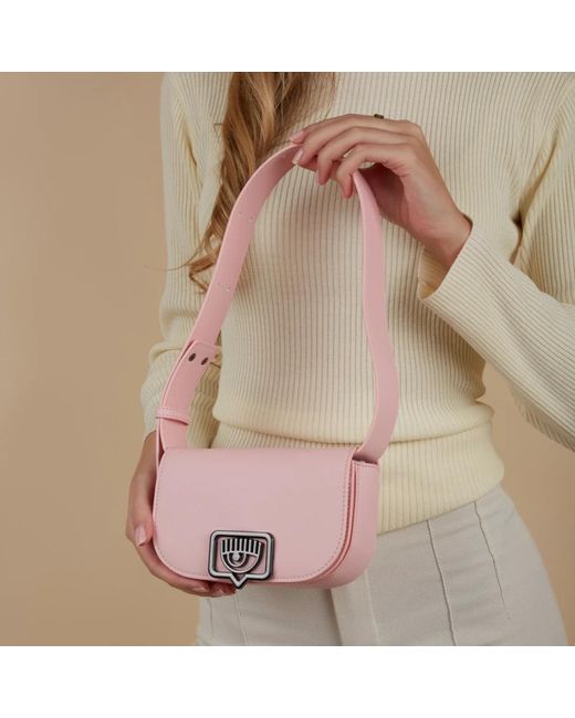 Chiara Ferragni Zwarte Faux Leren Schoudertas in het Pink