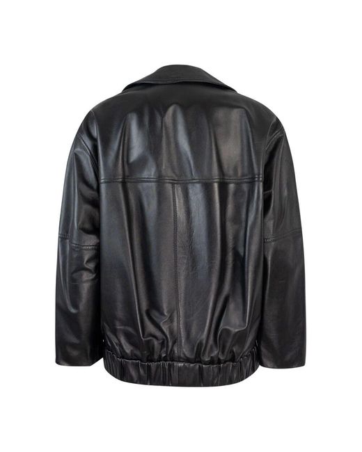 Marella Black Schwarze leder-bomberjacke mit rosen-pin