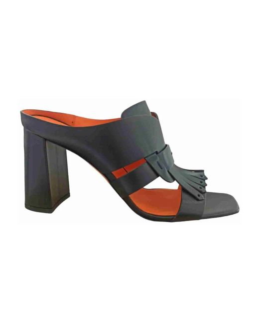 Santoni Blue Heeled Mules
