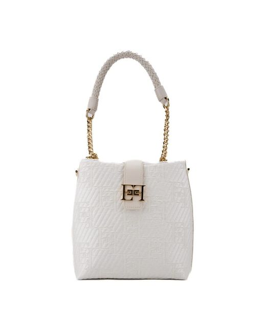 Bolso de hombro de rafia y metal Elisabetta Franchi de color White