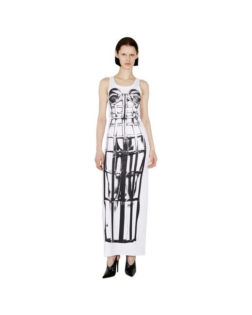 Vestido largo con motivo gráfico Jean Paul Gaultier de color White