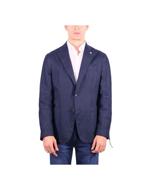 Manuel Ritz Blaue Leinen Ungefütterte Jacke Drop Otto in Blue für Herren