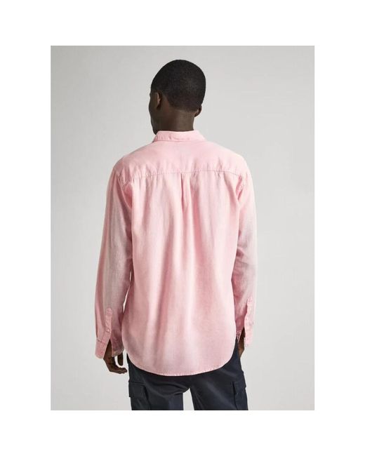 Camicia in lino rosa manica lunga di Pepe Jeans in Pink da Uomo