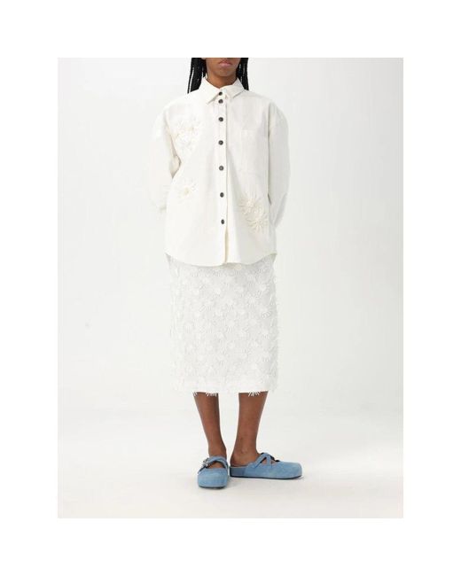 MSGM White Blumige Baumwollblazer