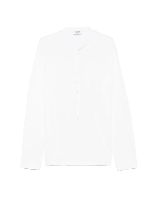 Laneus Seidenbaumwoll-Langarm-T-Shirt in White für Herren