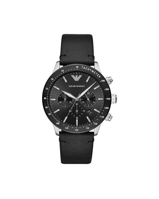 Emporio Armani Accessoires ,Grijs ,Leer Mario Chronograph Horloge in het Black voor heren