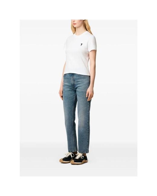 AMI Witte T-Shirts En Polos Met Borduursel in het White
