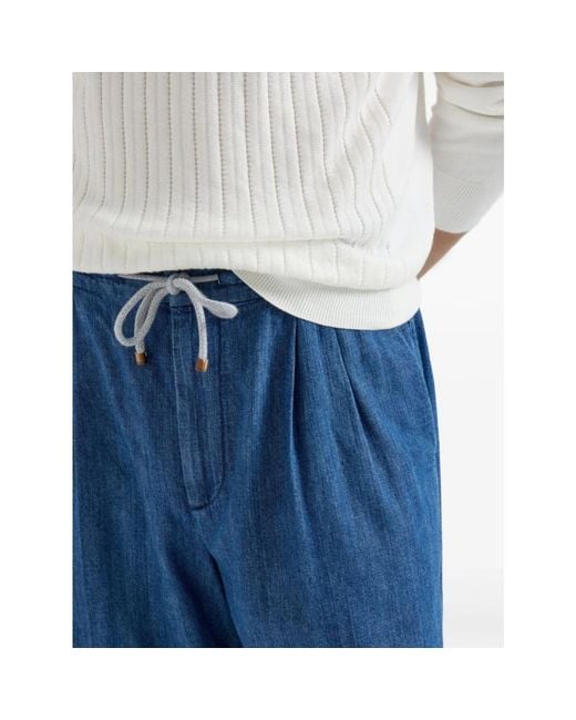 Brunello Cucinelli Blue Slim-Fit Trousers for men