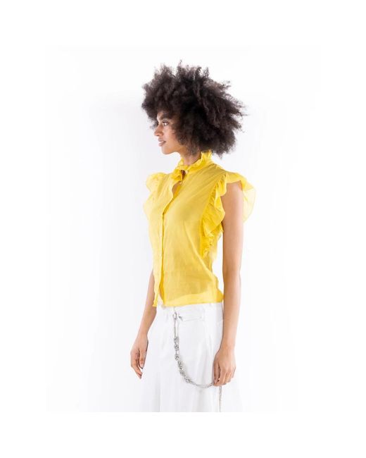 5 PROGRESS Yellow Ärmelloses Baumwollshirt Mit Rüschen