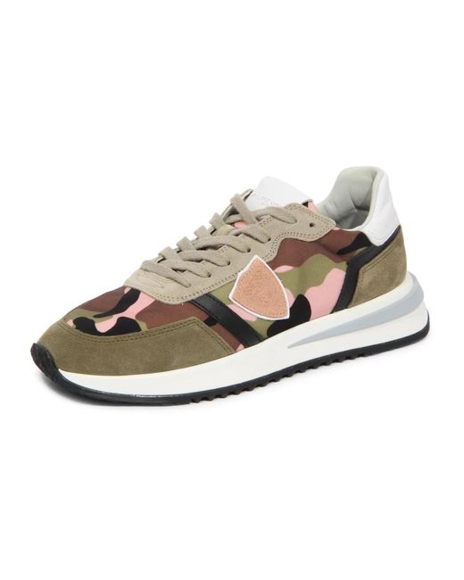 Philippe Model Schoenen ,Groen ,Lage Camo Military Rose Sneakers in het Gray