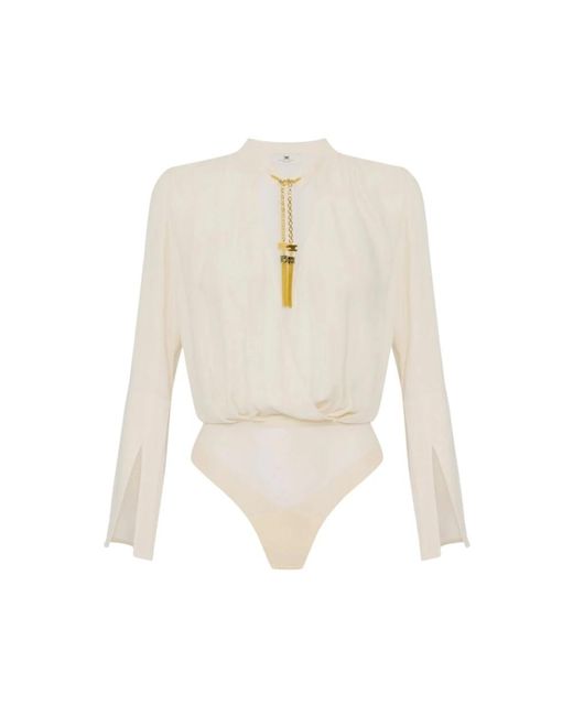 Elisabetta Franchi Georgette Bodysuit Met Opstaande Kraag in het White