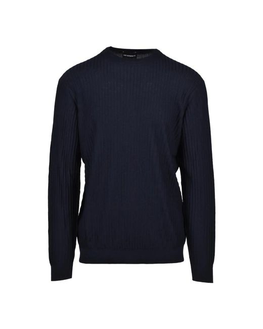 Emporio Armani Blue Round-Neck Knitwear for men