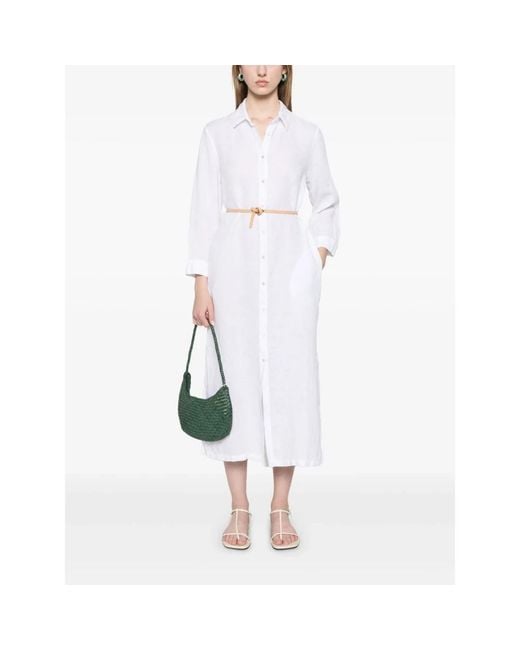 120% Lino White Shirt Dresses