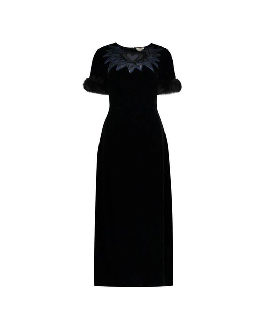 Fendi Black Samtkleid mit fuchspelzapplikation