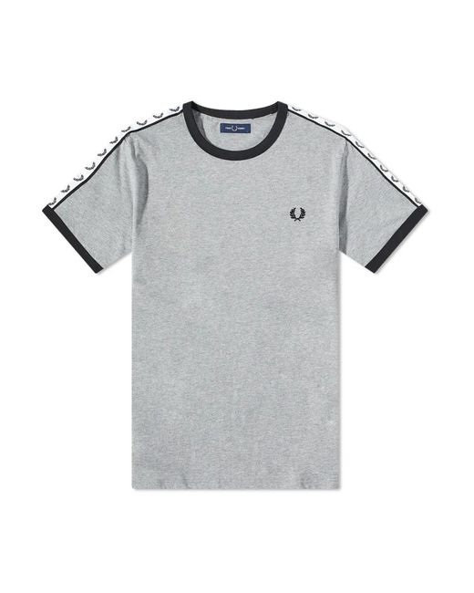 Fred Perry Tops ,Grijs ,Katoen Taped Ringer T-Shirt Met Laurel Crown Mouwdetail in het Gray voor heren