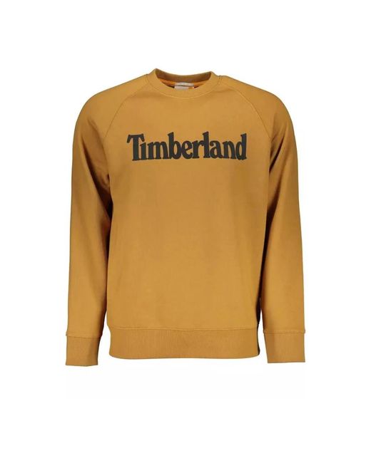 Maglione marrone con stampa logo cotone di Timberland in Yellow da Uomo