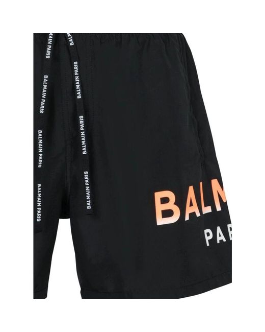 Balmain Schwarze logo-print badehose in Blue für Herren