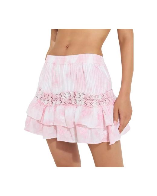 LoveShackFancy Roze Tie-Dye Kant Mini Rok in het Pink