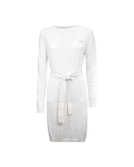 Sun 68 White Wollmischkleid Mit Logodetail