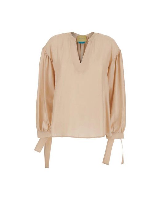 Momoní Natural Seidenbluse Mit V-Ausschnitt Und Schleifen