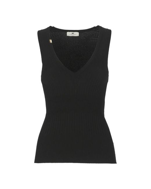 Elisabetta Franchi Black Schwarzes ärmelloses top mit weitem ausschnitt
