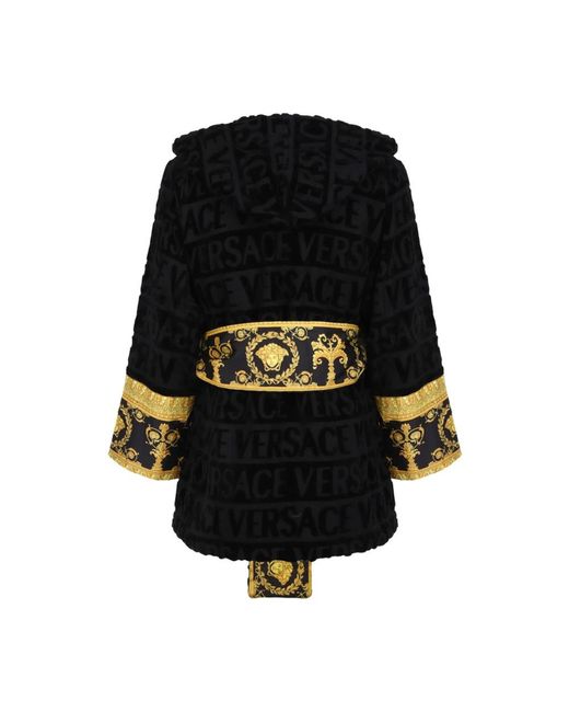 Versace Nachtkleding ,Zwart ,Katoen Zwarte Korte Badjas Met Barokdesign in het Black