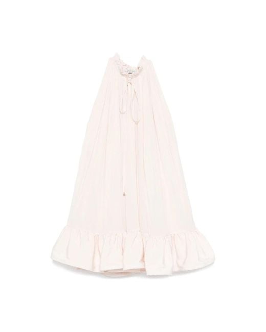 Lanvin Kleedjes ,Roze ,Ruffled Hem Frilled High Neck Jurk in het White