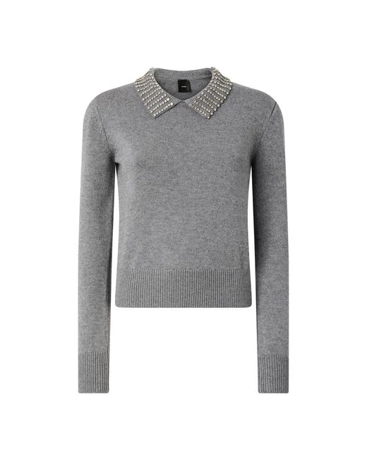 Pinko Gray Round-Neck Knitwear