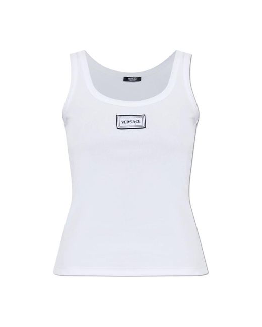 Versace Geribbelde Stretch Katoenen Tanktop in het White