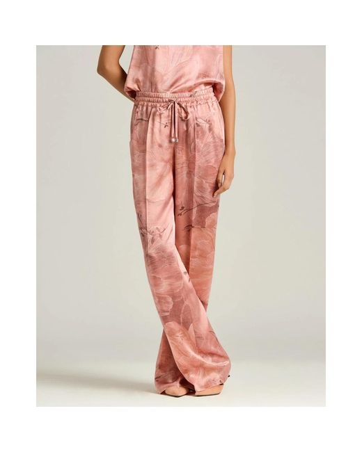 Kiton Broeken ,Roze ,Geprinte Pure Zijden Broek in het Pink