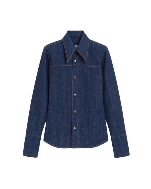 AMI Overhemden ,Blauw ,Denim Sharp Collar Shirt in het Blue