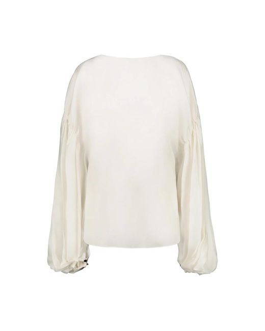 Blusa de gazar de seda con mangas fruncidas Khaite de color White