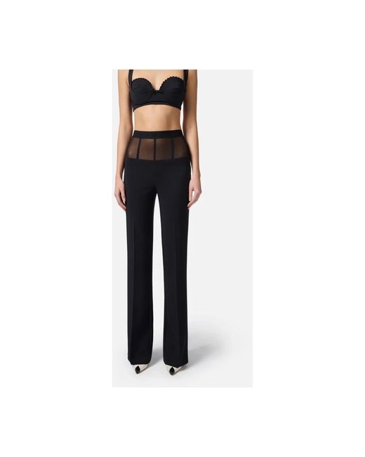 Elisabetta Franchi Black Schwarze stylische hose,ausgestellte hose aus schwarzem krepp,schwarze elegante hose mit tülldetail