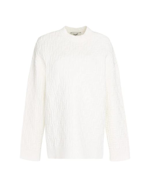 Fendi Geribbelde Trui Met Ff Motief in het White