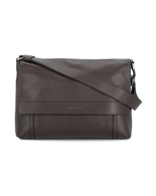 Orciani Braune Leder-Schultertasche Mit Klappe in Gray für Herren