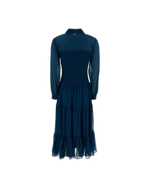 Michael Kors Kleedjes ,Blauw ,Polyester Smocked Georgette Shirtdress in het Blue