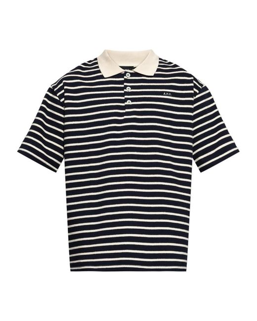 A.P.C. Tops ,Blauw ,Katoen Logo Polo Shirt in het Blue voor heren