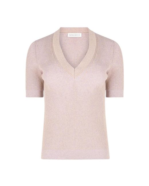 Nina Ricci Pink V-Neck Knitwear