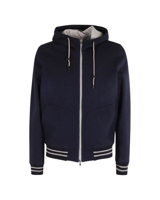 L.b.m. 1911 L.B. 1911, ,Hoodies & Sweatvesten ,Blauw ,Wol Grijze Wollen Bomberjack Met Capuchon in het Blue voor heren