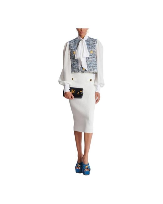 Tweed Jackets Balmain de color Blue