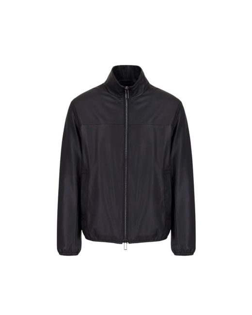 Emporio Armani Blue Leather Jackets for men