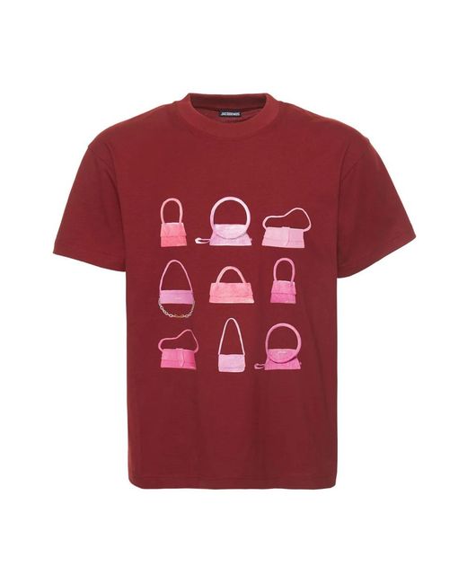 Jacquemus Tops ,Rood ,Katoen Bag-Print T-Shirt Met Korte Mouwen in het Red
