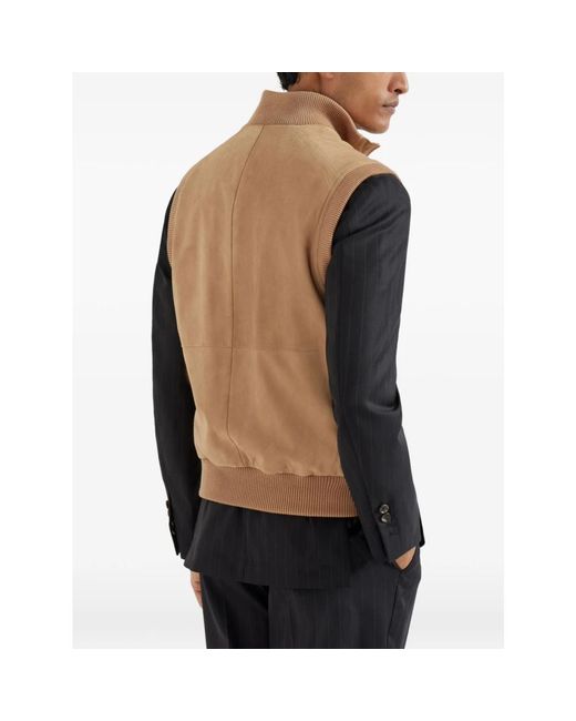 Brunello Cucinelli Jassen ,Bruin ,Suède Suède Gilet in het Brown voor heren