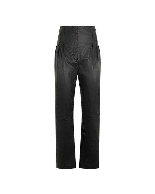 Alberta Ferretti Gray Leather Trousers