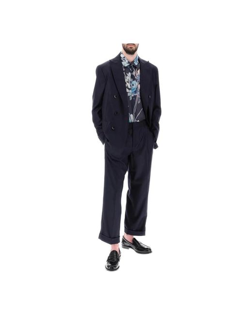 Etro Jassen ,Blauw ,Wol Gestreept Wollen Double-Breasted Blazer in het Blue voor heren