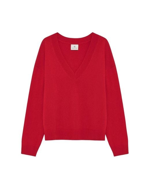 Anine Bing Red V-Neck Knitwear