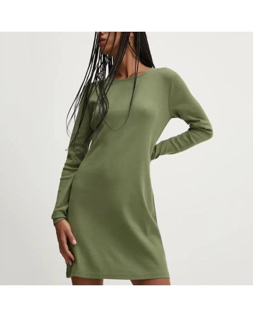 Vans Kleedjes ,Groen ,Rib Lange Mouw Jurk in het Green