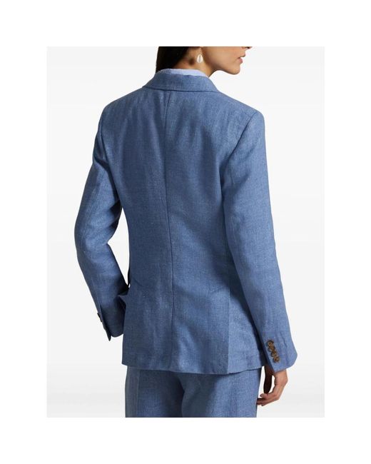 Ralph Lauren Blue Slub Texture Drei-Knopf-Blazer